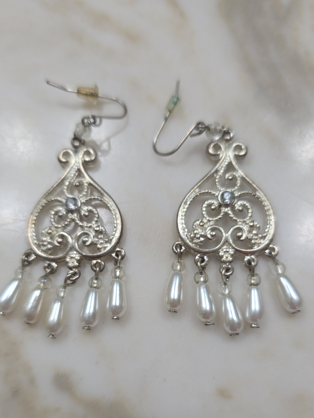Silver And Pearl Dangle Earrings